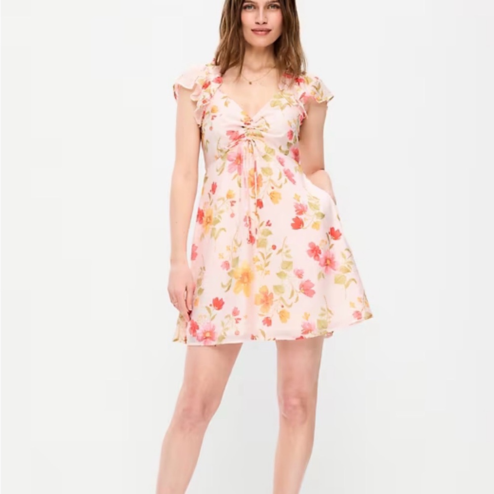Old Navy Pink Floral Tie-Front Mini Dress